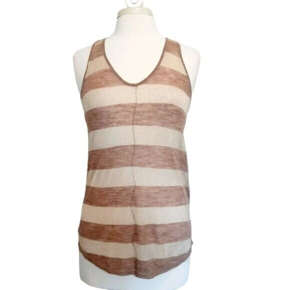 Zadig & Voltaire Deluxe Knit Brown Metallic Stripe Racerback Tank Top - Picture 1 of 5